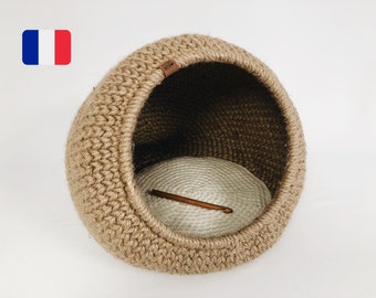 Crochet Cat Basket Pattern - Crochet Tutorial in French - Crochet Cat House - Pdf file