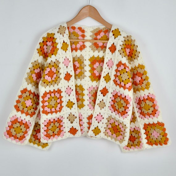 Granny Square Cardigan Pattern - Large Granny Square cardigan -Unique Size (M) - In English & French- Crochet pattern pdf