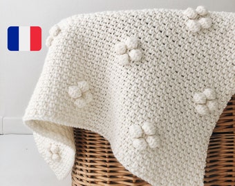Crochet Baby Blanket Tutorial - 3 Sizes - Easy Crochet Pattern - Explanations in French with Video Tutorials - PDF to download