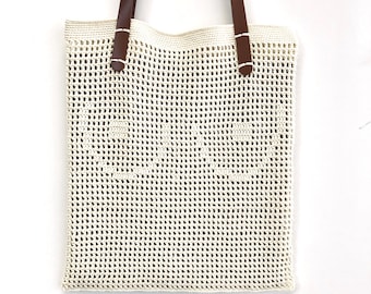 Tote Bag Crochet Pattern - Filet crochet Pattern - Handmade crochet tote bag - crochet project tote bag - Pdf Files - English & French