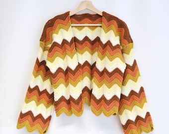 Crochet Jacket Pattern - Automn Cardigan Crochet Pattern - Waves crochet cardigan pattern - 2 sizes (S/M-L/XL) - In English