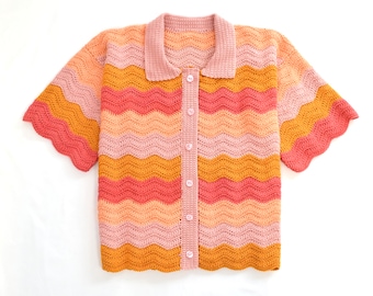 売れ筋商品|||エロクイ カットソー トップス レディース Plus Size Oversized Crochet Button Up Zigzag crochet Oversized Crochet Button Up | ELOQUII