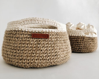 Crochet Storage basket Pattern - Crochet rope basket pattern - 2 Sizes - Pdf Files In English - Easy tutorial with photos and videos