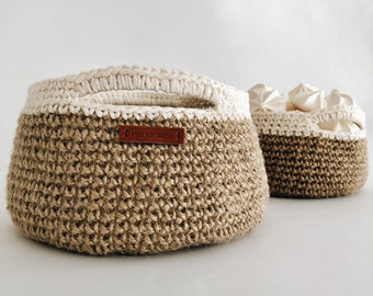 Crochet Storage basket Pattern - Crochet rope basket pattern - 2 Sizes - Pdf Files In English & french - Easy Pattern