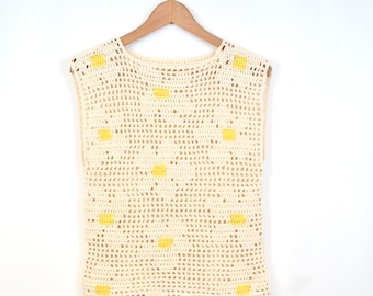 Padrão de Regata de Crochê com Margaridas | Blusa de Verão em Tela | Decote Canoa em Crochê para Mulheres | Tamanhos P-XXG | Download Instantâneo em PDF - Em Inglês
