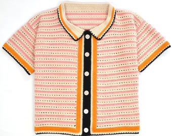 Patrón de camisa abotonada de crochet para mujer - Patrón de top de verano de crochet - Tallas de mujer (S a XXL) - Archivos PDF en inglés y francés