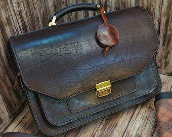 Handmade Full Grain Leather Briefcase, Chocolate Brown Laptop Messenger Bag