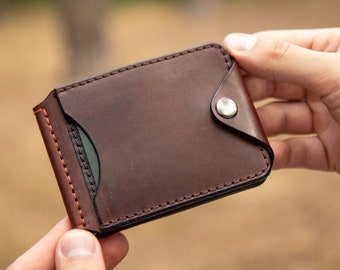 Leather Money Clip, Leather Wallet Personalized, Slim Minimalist Card Holder, Thin Bifold