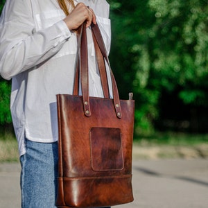 Leather Tote bag, Leather Bag, Leather shoulder bag, Women leather bag, tote bag with zipper, Make up bag, Gift for Women image 3