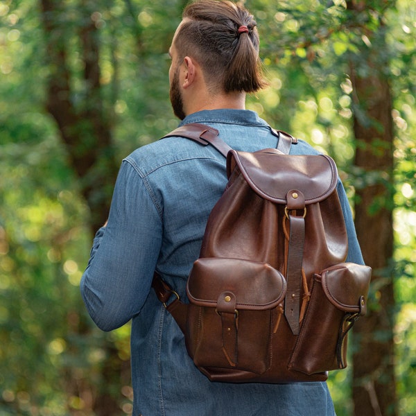 Travel Backpack, Brown Leather Backpack, Personalized Christmas Gift, Backpack for Men, Full Grain Leather Backpack, Laptop Bag