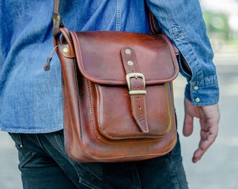 Personalized Men shoulder bag, Brown leather crossbody bag, Men's crossbody bag, Leather Messenger Bag Men, Mens shoulder bag, Gift for him