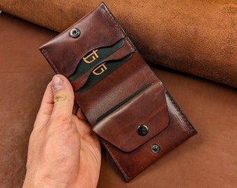 Handmade Leather Coin Wallet: Small Bifold Change Holder