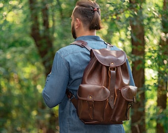 Travel Backpack, Brown Leather Backpack, Personalized Christmas Gift, Backpack for Men, Full Grain Leather Backpack, Laptop Bag