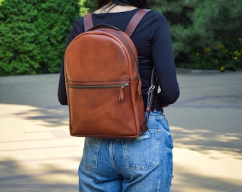 Personalized Leather backpack for woman, Leather backpack purse small, HandmadeBrown leather backpack, Travel leather backpack