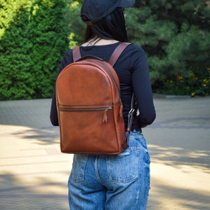 Personalized Leather backpack for woman, Leather backpack purse small, HandmadeBrown leather backpack, Travel leather backpack image 1