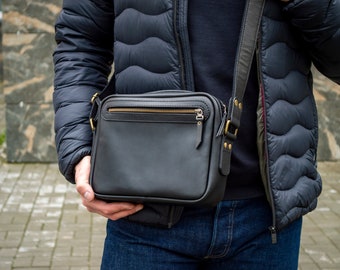 Handmade Leather Messenger Bag Men, Personalized Crossbody Work Bag
