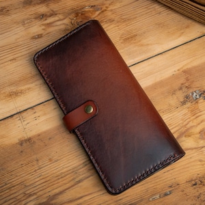 Cartera de cuero personalizada, Cartera bifold larga, Cartera marrón de cuero, Cartera para ella o él, Cartera para hombre, Cartera para mujer, Para billetes imagen 3