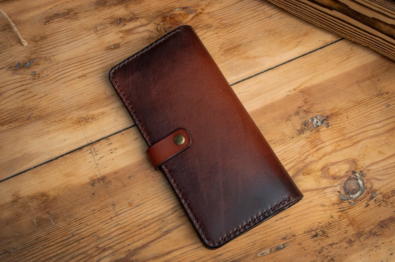 Cartera de cuero personalizada, Cartera bifold larga, Cartera marrón de cuero, Cartera para ella o él, Cartera para hombre, Cartera para mujer, Para billetes imagen 3