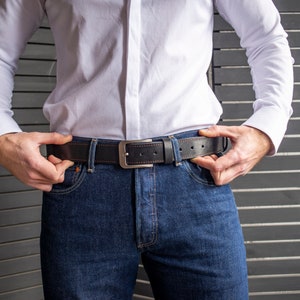 Personalized Leather Belt, Black leather belt, Mens leather belt, Classic Belt, Gift For Him, Monogram Initials, Full Grain Leather 1.5 image 2