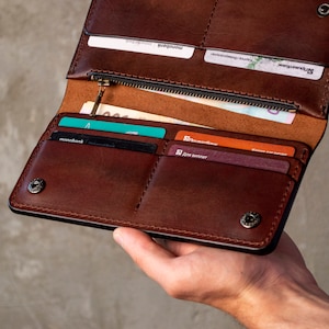 Cartera de mujer, cartera larga de cuero, cartera de cuero para mujeres hombres, cartera delgada de cuero, cartera de dinero de cuero de personalización, regalo para ella