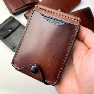 Clip de dinero de cuero, billetera de cuero pequeña, clip de dinero de cuero, regalo para hombres, billetera minimalista con tarjetero, regalo para él