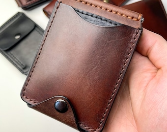 Pince à billets en cuir, petit portefeuille en cuir, pince à billets en cuir, cadeau pour homme, portefeuille minimaliste avec porte-carte de crédit, cadeau pour lui