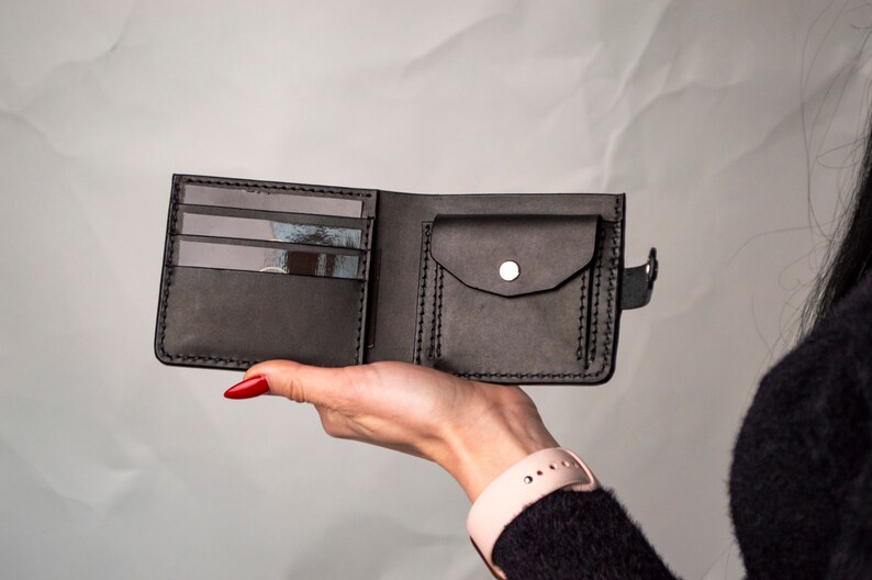 Cartera de cuero para hombre, Cartera de cuero para hombre delgada, Cartera de cuero de grano completo, Cartera minimalista, Regalo para novio, Regalo para él, Regalo para papá imagen 4