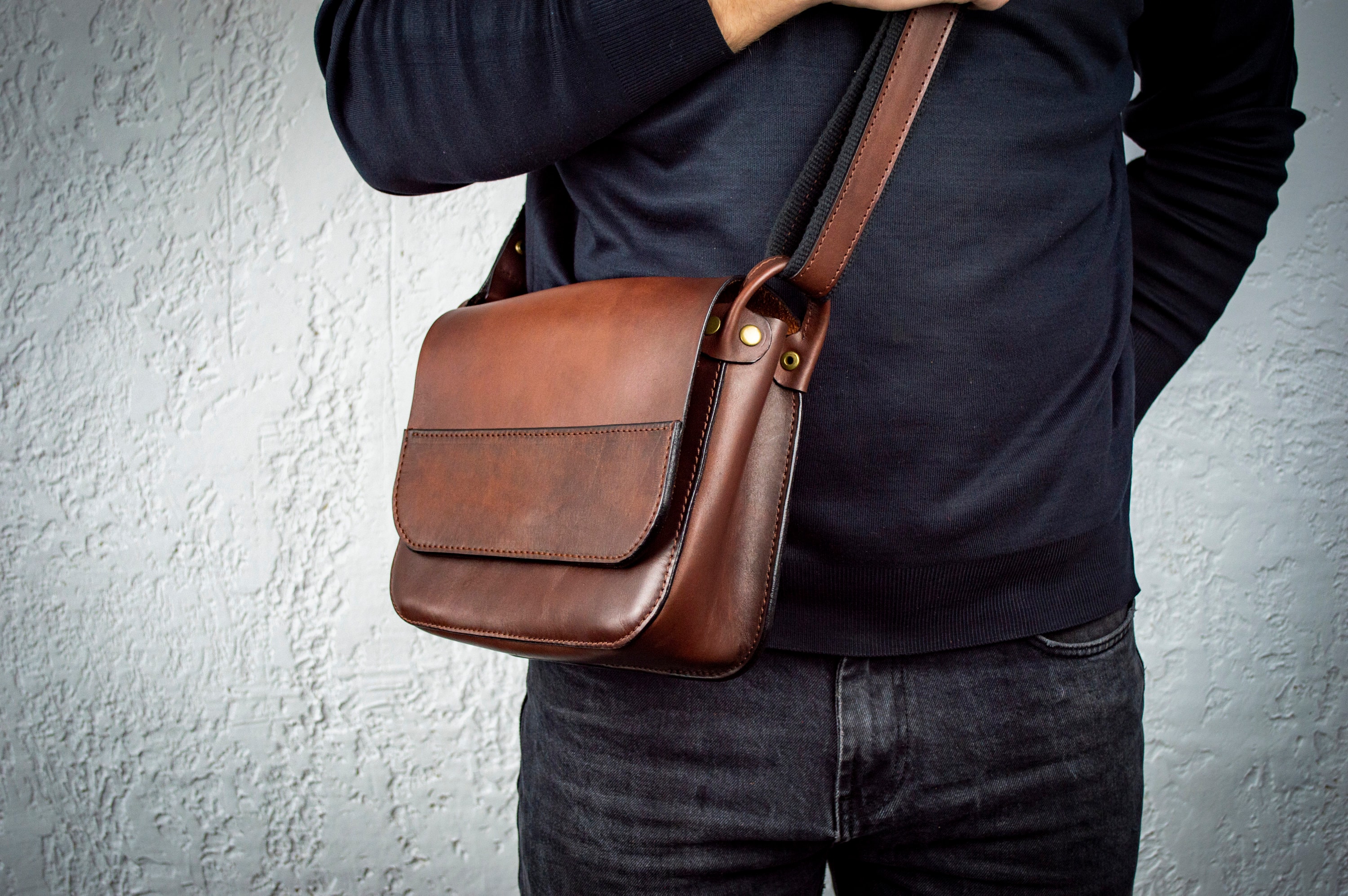 Personalized Men's Bag, Brown Men's Leather Bag, Men's Leather Shoulder