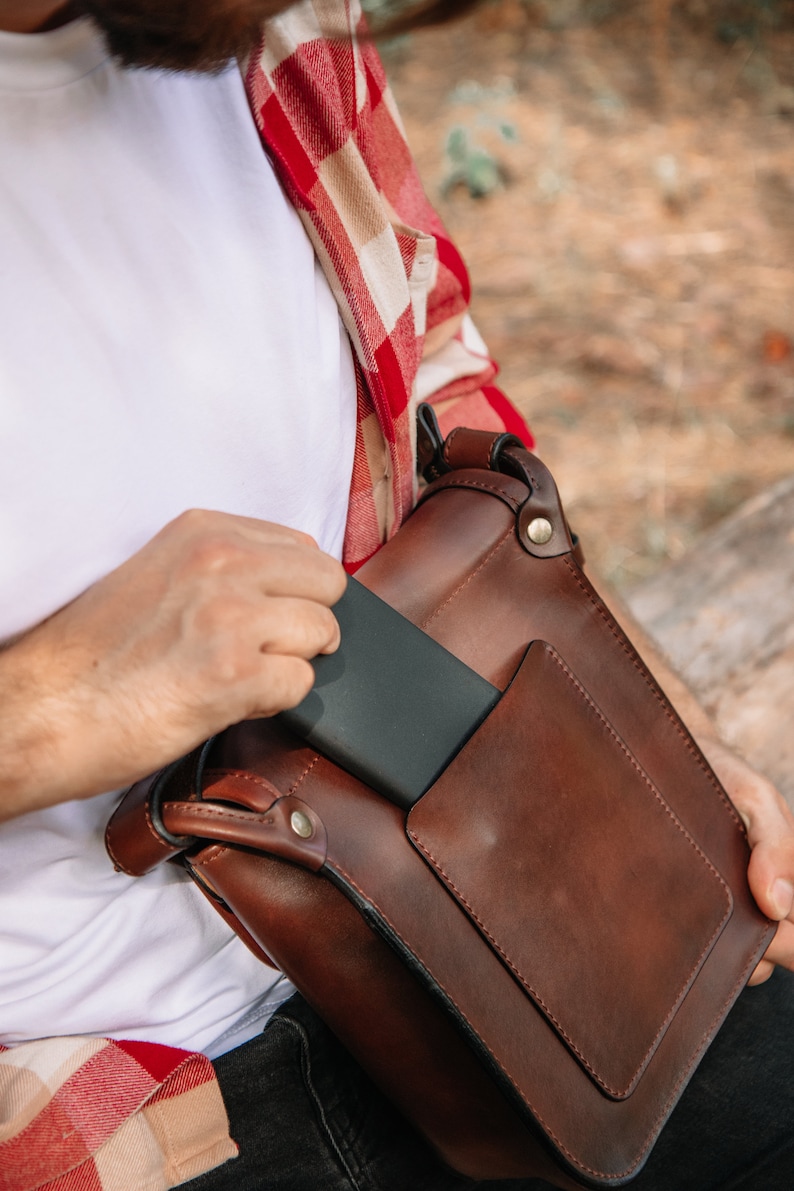 Personalized men shoulder bag, Handmade Leather Mens Bag Cross-body, Leather Messenger Bag Men, Leather bag men, Gift for him image 6