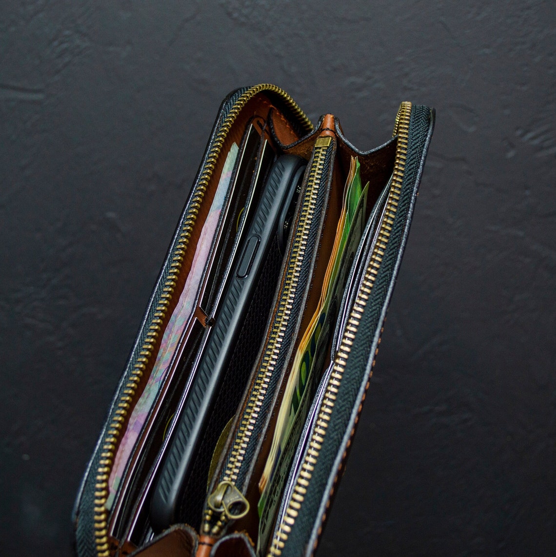 Personalized Leather Clutch Full Grain Leather Clutch Brown Etsy