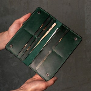 Cartera de cuero, Cartera larga de cuero, Cartera de dinero de cuero, Monedero de cuero con cremallera, Embrague de cuero personalizado, Cartera para un regalo