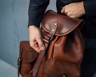Handmade Full Grain Leather Travel Backpack, Vintage Laptop Rucksack