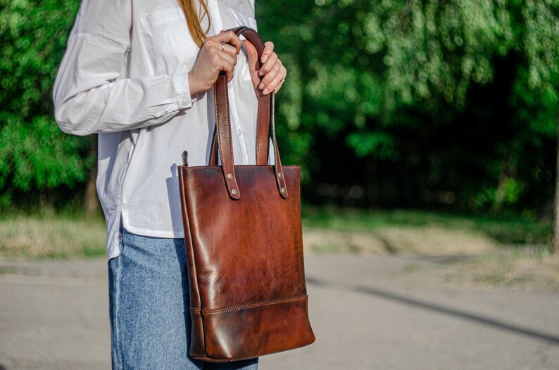 Leather Tote bag, Leather Bag, Leather shoulder bag, Women leather bag, tote bag with zipper, Make up bag, Gift for Women image 1