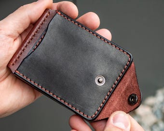 Hand-Stitched Full Grain Leather Money Clip Wallet, Slim Minimalist Bifold Present