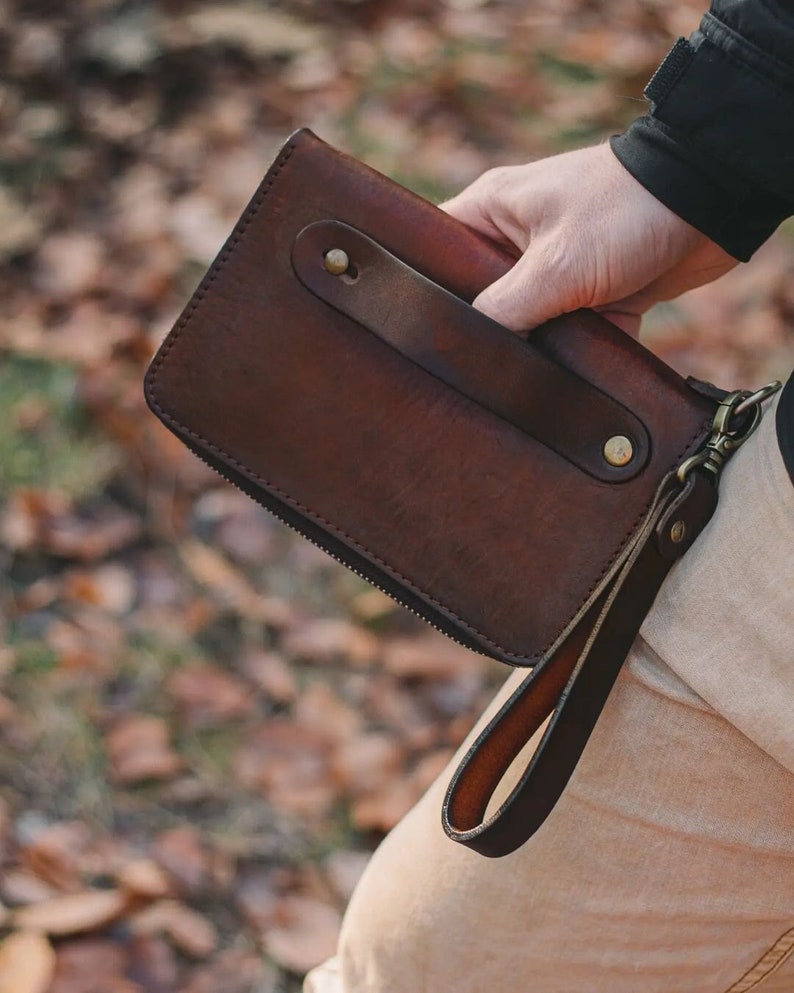 Personalized Leather Clutch Full Grain Leather Clutch Brown Etsy