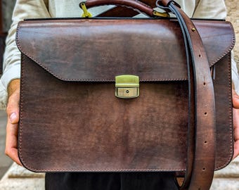 Leather briefcase, man leather bag men, mens laptop messenger bag, satchel bag, computer bag, mens leather gift