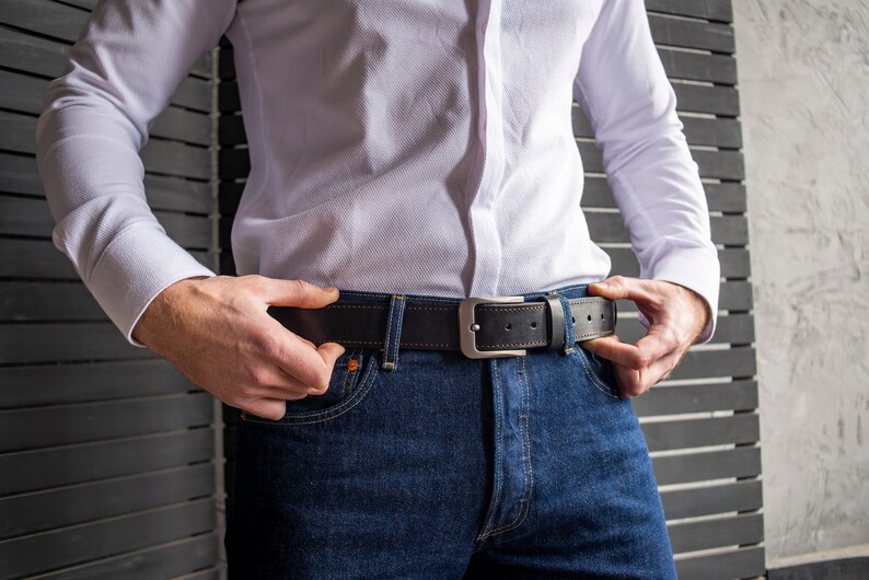 Personalized Leather Belt, Black leather belt, Mens leather belt, Classic Belt, Gift For Him, Monogram Initials, Full Grain Leather 1.5 image 3