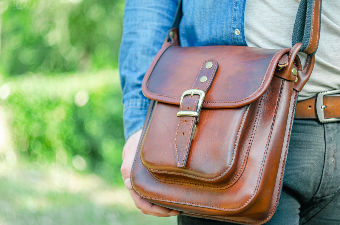 Personalized Men Shoulder Bag Handmade Leather Mens Bag Etsy