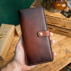 Cartera de cuero personalizada, Cartera bifold larga, Cartera marrón de cuero, Cartera para ella o él, Cartera para hombre, Cartera para mujer, Para billetes