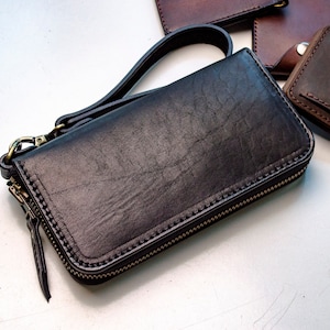 Mens zip wallet, Leather long zip around wallet, Minimalist zip business card purse, Handbag purse, leather clutch
