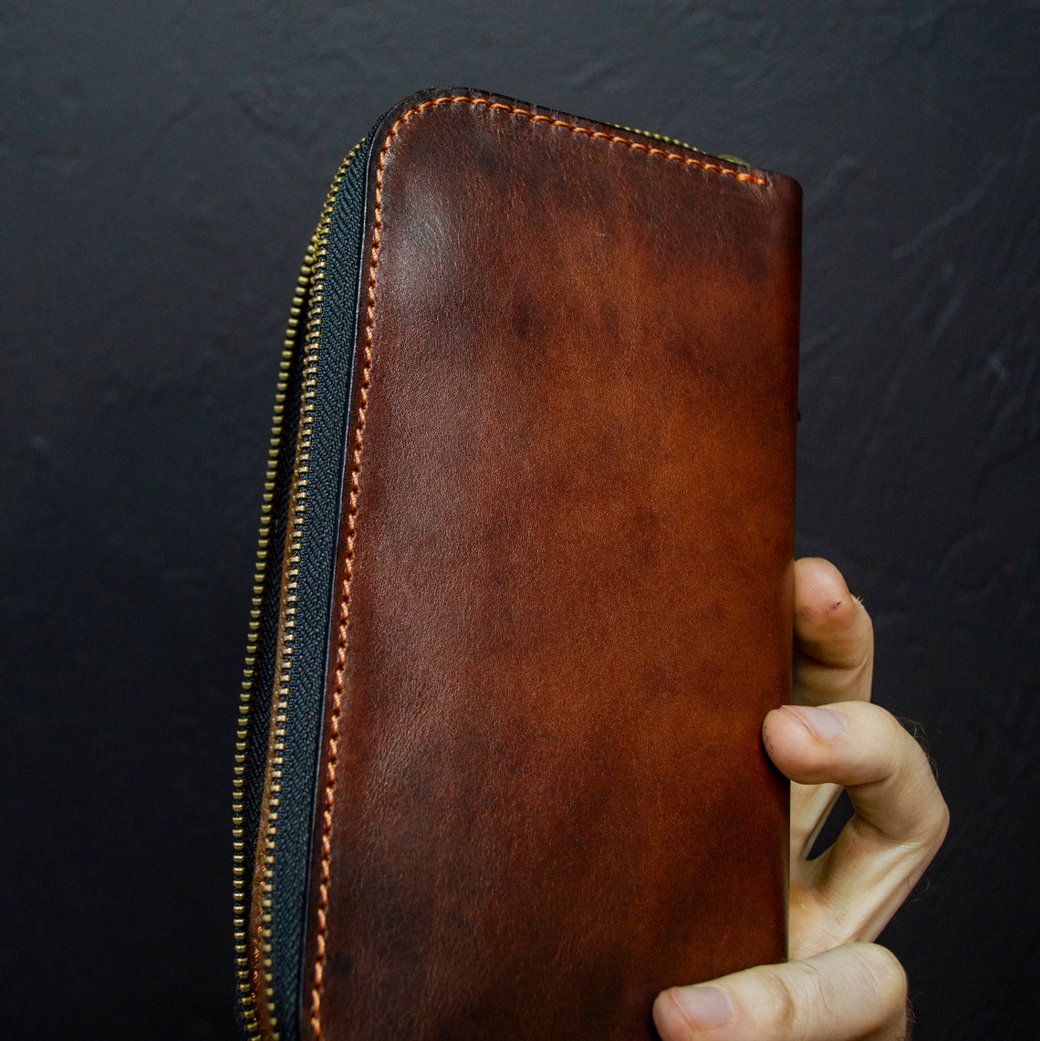 Personalized Leather Clutch Full Grain Leather Clutch Brown Etsy