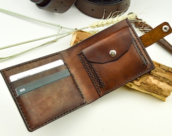 Bifold de cuero minimalista personalizado, billetera bifold de cuero, billetera de tarjeta de crédito de cuero, billetera para él, billetera para hombres