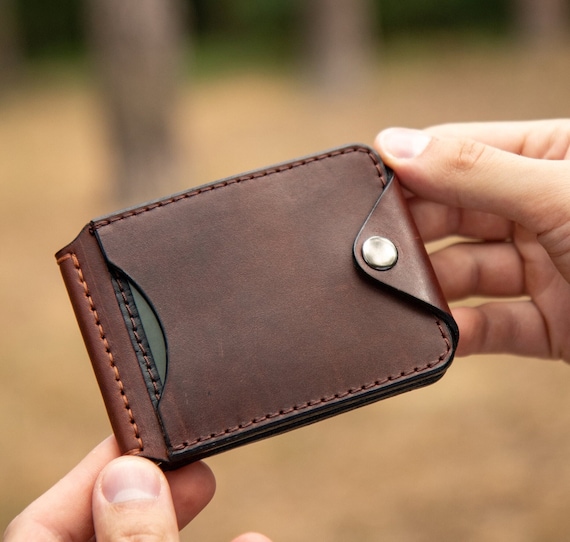 Porte-cartes Portefeuille Fin Avec Pince à Billets (Money Clip) - 2 Pièces Marron Cuir Véritable - Neuf Avec étiquettes