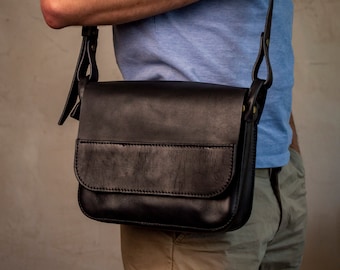 Leather messenger for men Cross body bag Gift for him Flap Messenger bag