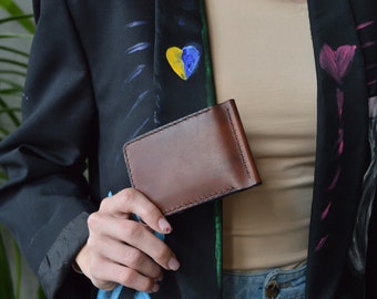 Leather Money Clip, Leather Wallet Personalized, Slim Minimalist Card Holder, Thin Bifold