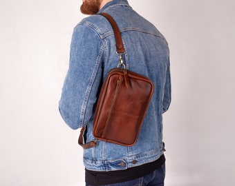 Personalized men shoulder bag, Handmade Leather Mens Bag Cross-body, Leather Messenger Bag Men, Leather bag men, Gift for him