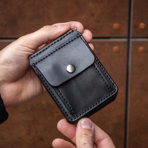 Genuine Leather Money Clip Wallet, Slim Minimalist Card Holder, Hand Stitched, Gift for Him image 6