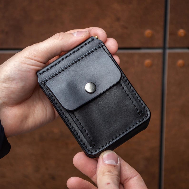 Genuine Leather Money Clip Wallet, Slim Minimalist Card Holder, Hand Stitched, Gift for Him image 6