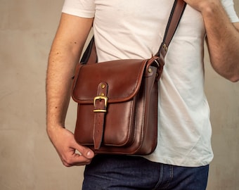 【SATIIIZ】Elon Utility Leather Messenger Bag Leather Messenger Bag, Leather Bag, Shoulder Leather Bag