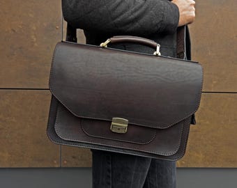 Handmade Full Grain Leather Briefcase, Personalized Classic Bag